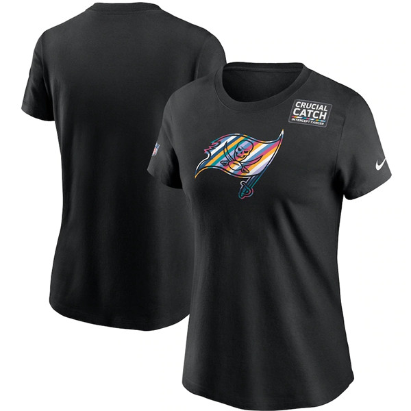 Women's Tampa Bay Buccaneers Black NFL 2020 Sideline Crucial Catch Performance T-Shirt(Run Small)